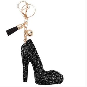 NWT Bling Black High Heel Shoe Keychain or Bag Charm with Tassel!